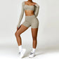 2 Piece Long Sleeve Gym Set Women Yoga Clothes Quick-Drying Sportswear Running Leggings Workout Sports Crop Top Shorts