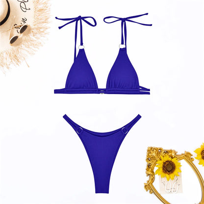 Ribbed High Leg Cut Bikini Swimwear Swimsuit Two-piece Bikini set Bather Bathing Suit - The Clothing Company Sydney