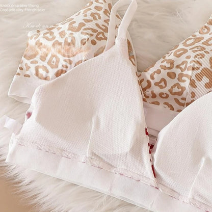 Women's Seamless Bra Set Leopard V-neck Brassieres and Low Rise Panties Lingerie Sport Bra Top Female Cotton Underwear Set - The Clothing Company Sydney