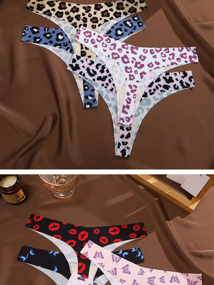 7 Pack Ice Silk G-String Thong Women's Seamless Panties Low Waist Print Underwear Lingerie - The Clothing Company Sydney