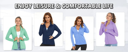 UPF 50+ Sun Protection Summer Shirts Women's Long Sleeve Shirts Full Zip Casual Jackets Zipper Pockets Golf Athlete Tops The Clothing Company Sydney