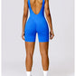 Women's Romper Yoga Hollow Backless Scrunch Seamless One Piece Outfit Fitness Overalls Playsuit Gym Sport Short Jumpsuit