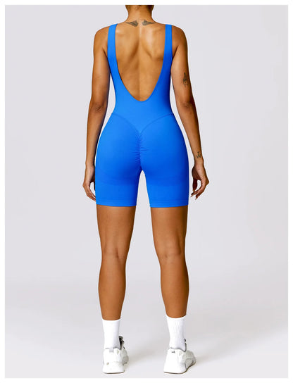 Women's Romper Yoga Hollow Backless Scrunch Seamless One Piece Outfit Fitness Overalls Playsuit Gym Sport Short Jumpsuit - The Clothing Company Sydney