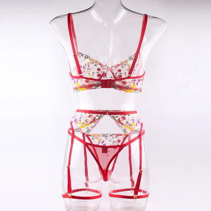 3 Piece Lingerie Sensual Lace Underwear Transparent Embroidery Garters Fancy Beautiful Bra Panties Intimate Set The Clothing Company Sydney