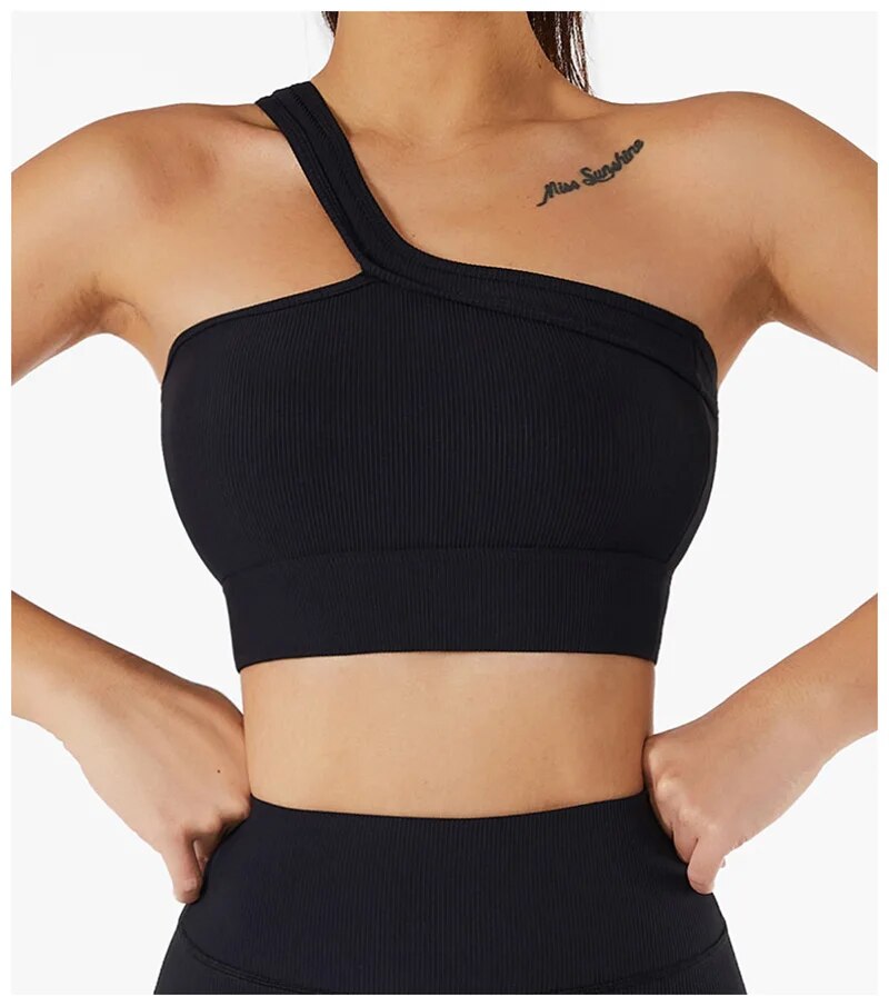 2 Piece Seamless Women Sport Suit Fitness One Shoulder Yoga Set Push Up Bra Workout Gym Shorts Running Clothing Sportswear Tracksuit The Clothing Company Sydney
