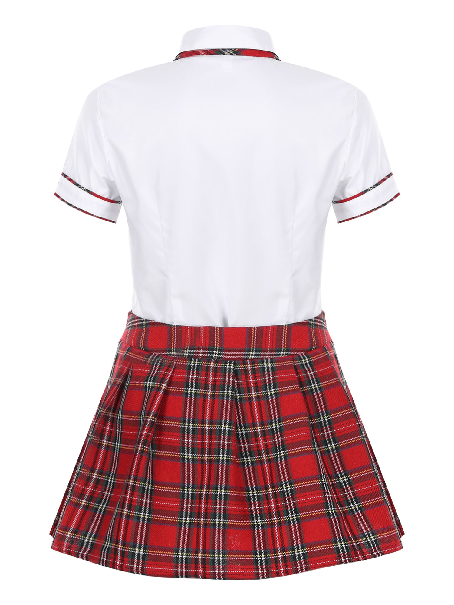 Women's Cosplay Costume Adult School Uniform Short Sleeve Shirt with Plaid Skirt for Halloween Role Play Party The Clothing Company Sydney