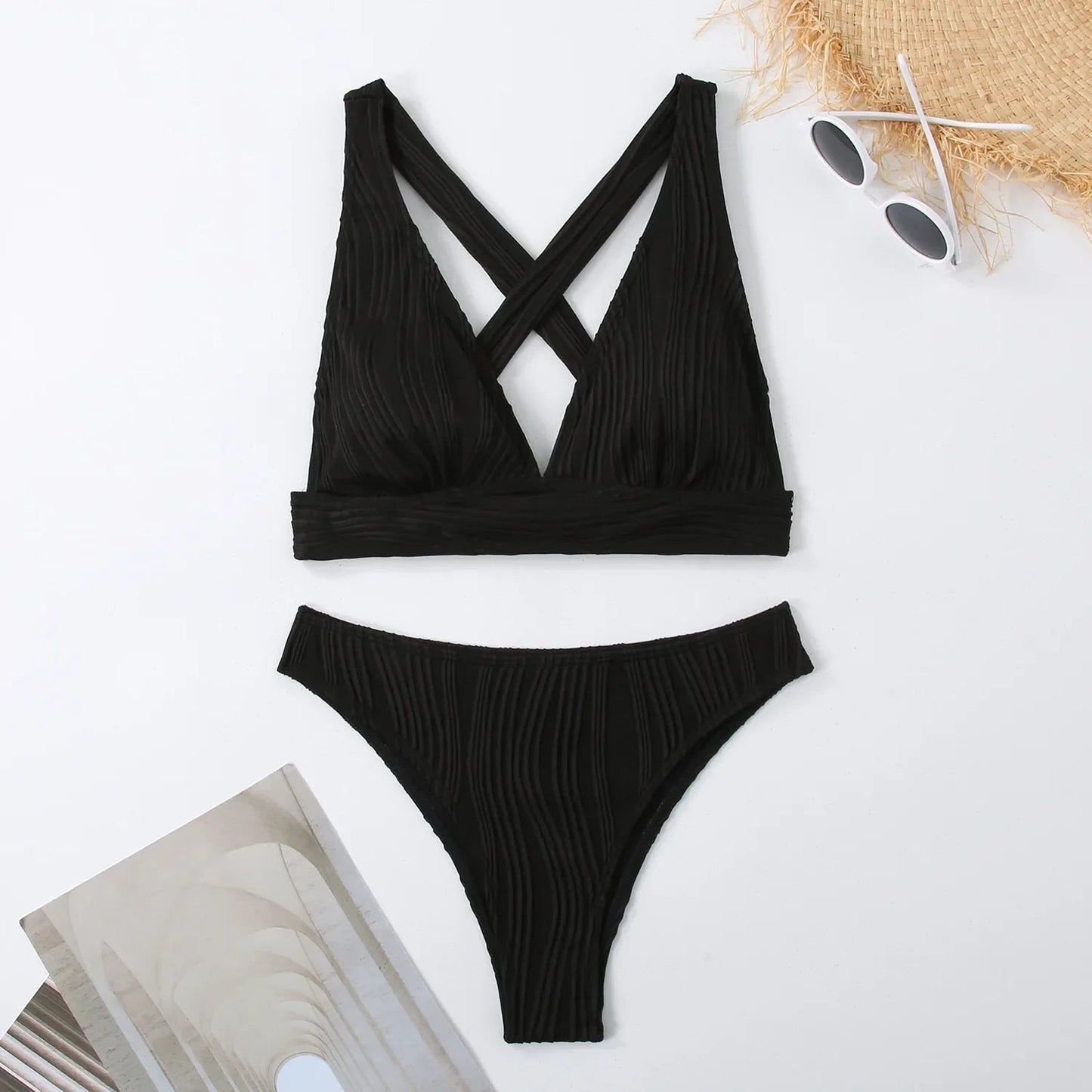 2 Piece Wrinkled Crinkled Bikini Swimwear Swimsuit Two-pieces Bikini Set High Cut Bathing Suit Swim Beach Wear The Clothing Company Sydney