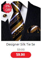 Elegant Men's Gold Leaves Floral Silk Neck Tie Pocket Square Cufflinks Wedding Business Party Gift Set - The Clothing Company Sydney