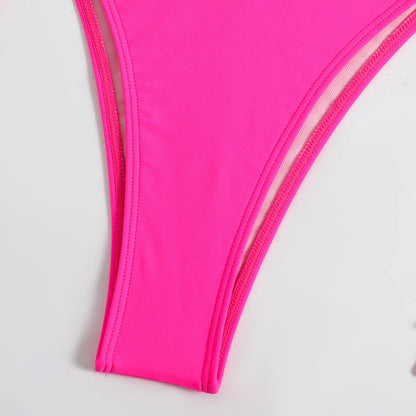 2 Piece Brown Bikini Red Halter Push Up Bra Tie Side Triangle Swimsuit Summer Bathing Suit Lace Up Micro Swimwear - The Clothing Company Sydney
