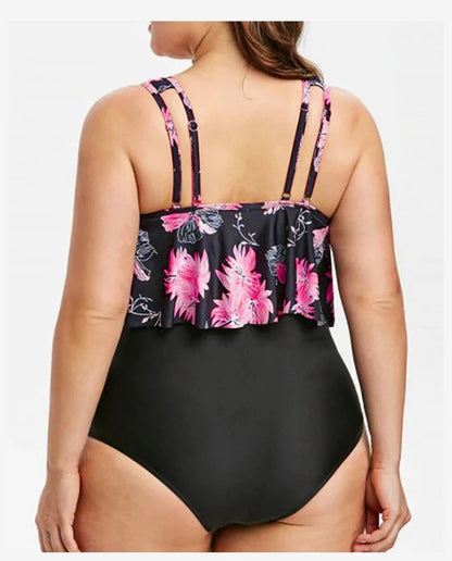 2 Piece Plus Size Swimsuit New Bikini High Waist Ruffle Edge Printed Striped Split Bikini Swimwear The Clothing Company Sydney