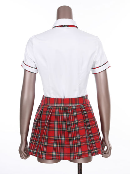 Women's Cosplay Costume Adult School Uniform Short Sleeve Shirt with Plaid Skirt for Halloween Role Play Party The Clothing Company Sydney