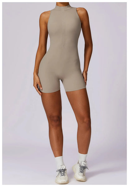V Back Scrunch Sports Jumpsuit Women Gym Rompers Sleeveless Sportswear Zipper One-Piece Suit Yoga Clothing - The Clothing Company Sydney