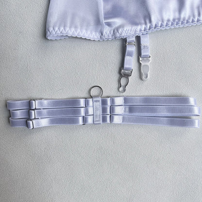 5 Piece Satin Lingerie Underwear Lace Seamless Intimate Skirt Bra And Briefs Outfit Set - The Clothing Company Sydney
