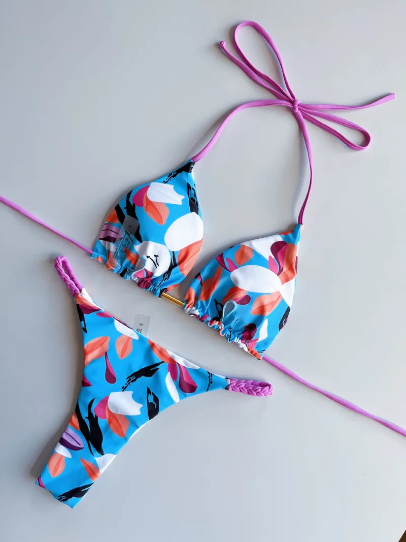 2 Piece Halter Micro Bikini Thong Swimsuit Women's Swimwear Bandage Brazilian Bathing Suit - The Clothing Company Sydney