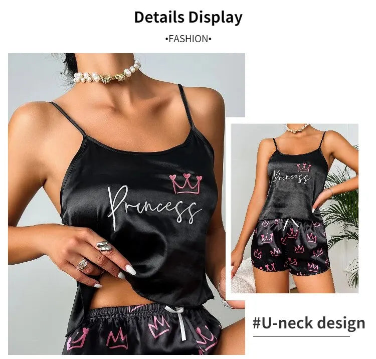 Women's Sexy Lingerie Satin Sleepwear Silk Cami Shorts Set Soft Sleep Pjs 2 Piece Nightwear Print Pajamas Homewear Pyjamas The Clothing Company Sydney