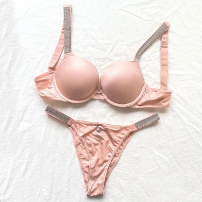 2 Piece Rhinestone Letter Seamless Bra Panties Backless Wireless Set Underwear Push Up Bra luxurious Women Lingerie Set The Clothing Company Sydney