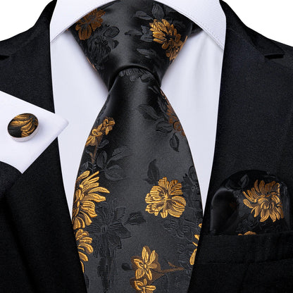 Luxury Black & Gold Paisley Silk Tie Set – Men's Necktie, Pocket Square & Cufflinks Gift The Clothing Company Sydney