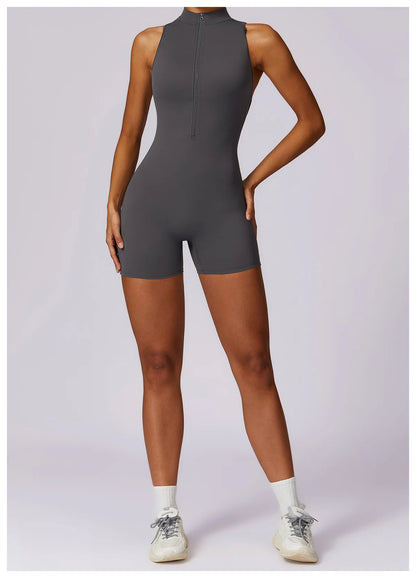 V Back Scrunch Sports Jumpsuit Women Gym Rompers Sleeveless Sportswear Zipper One-Piece Suit Yoga Clothing - The Clothing Company Sydney