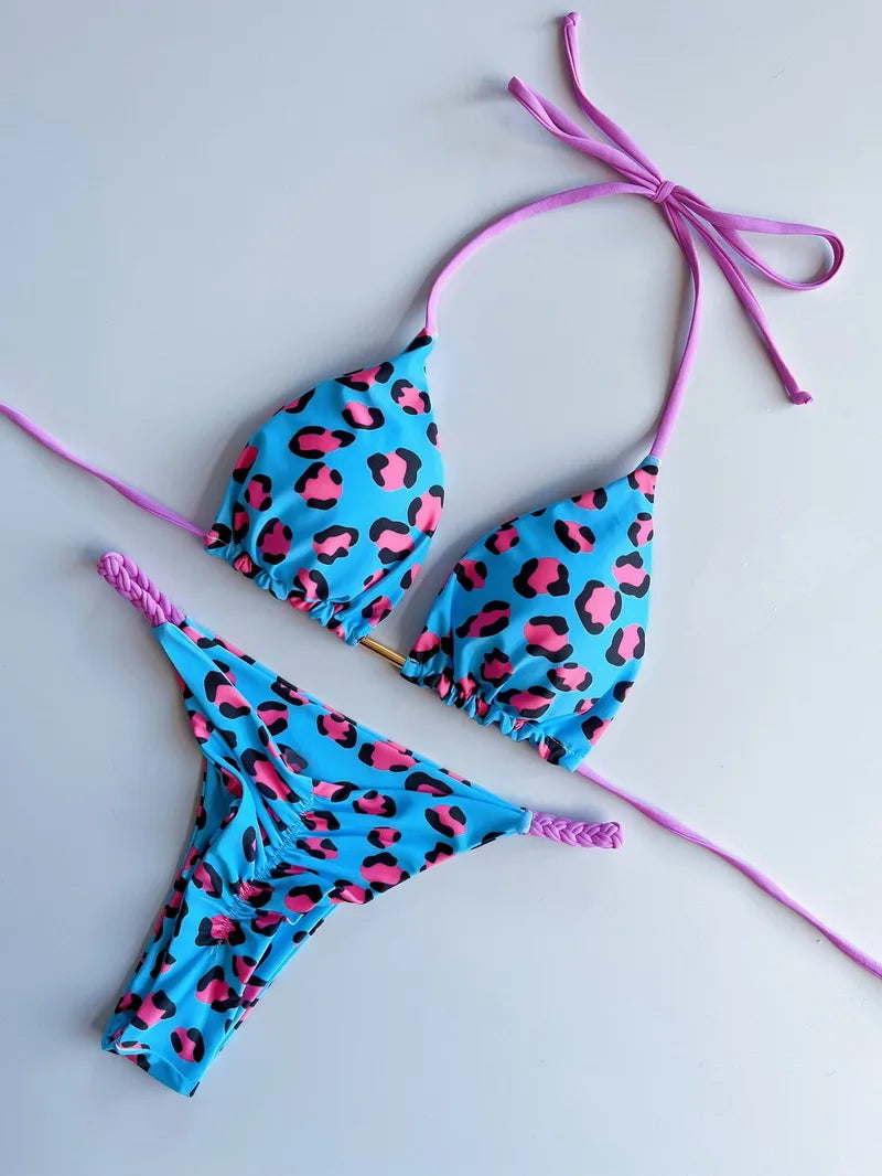2 Piece Halter Micro Bikini Thong Swimsuit Women's Swimwear Bandage Brazilian Bathing Suit - The Clothing Company Sydney