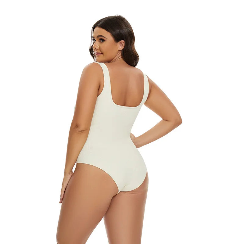 Ribbed Jumpsuit Daily Shaper Bodysuits Compression Open Crotch Shapewear Suit Playsuit - The Clothing Company Sydney