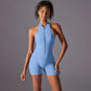 Hollow Backless Sport Jumpsuit Short Woman One Piece Gym Outfit Sleeveless Zipper Fitness Overalls Yoga Romper