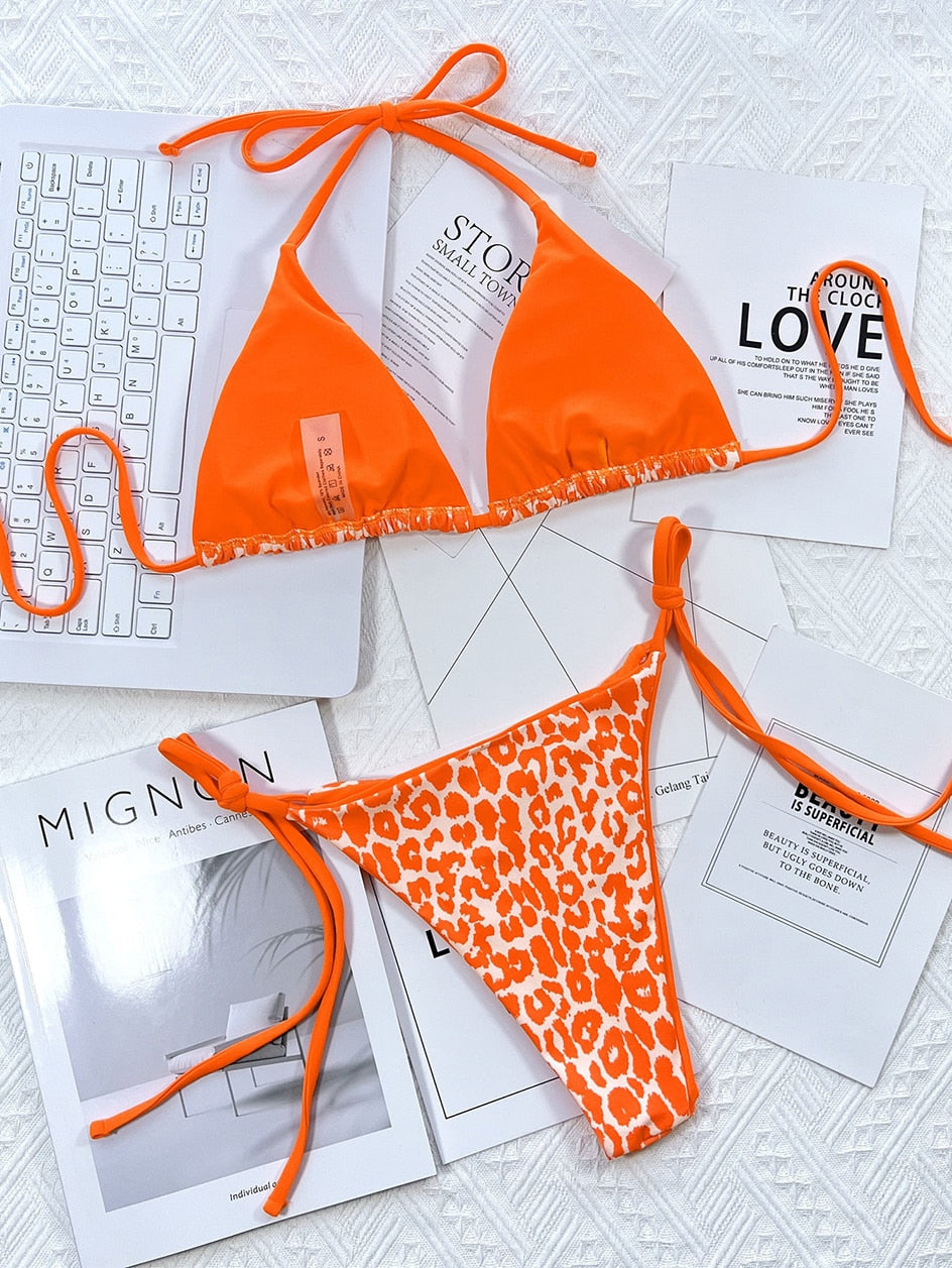 2 Piece Leopard Micro Bikini Swimsuit Swimwear Thong Bikinis Sets Brazilian Halter Beach Wear Bathing Suits The Clothing Company Sydney