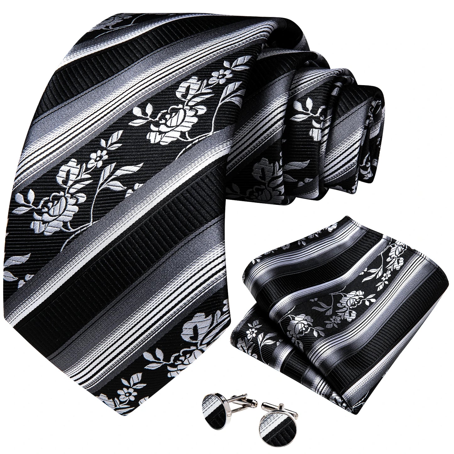 Designer Striped Silk Classic Ties For Men Wedding Accessories Gift For Men Neck Tie Set Pocket Square Cufflinks Set - The Clothing Company Sydney