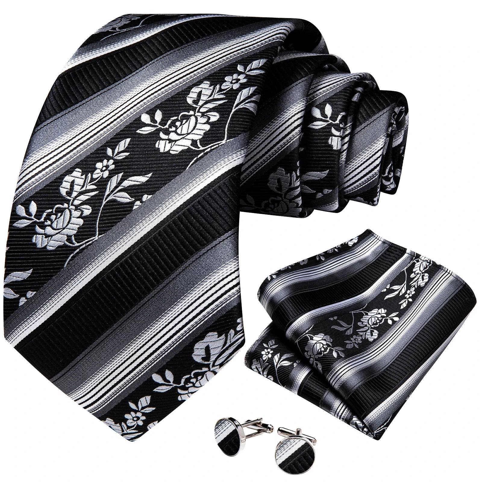 Designer Striped Silk Classic Ties For Men Wedding Accessories Gift For Men Neck Tie Set Pocket Square Cufflinks Set - The Clothing Company Sydney