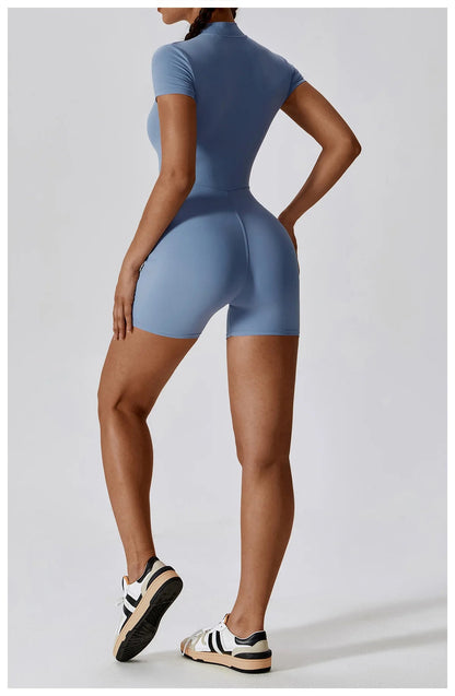 One Piece Jumpsuit Summer Short Sleeve Zipper Sports Wear Gym Fitness Bodysuits Women Dance Running Workout Clothes Yoga Suit The Clothing Company Sydney