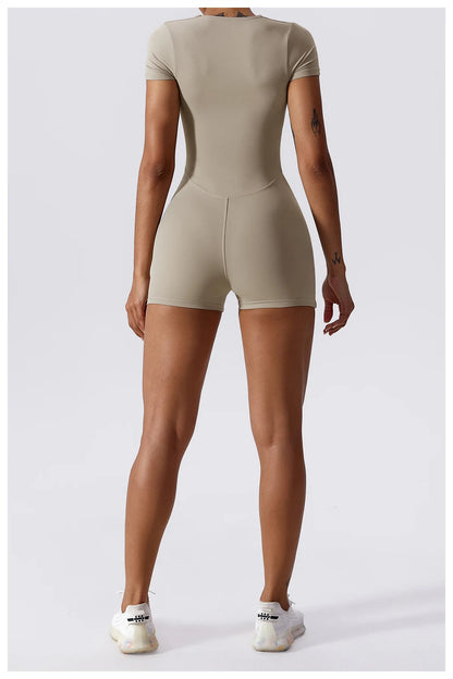 Short Sleeve One Piece Yoga Suit Women's Gym Workout Tracksuit Sports Fitness Exercise Yoga Bodysuit Shorts - The Clothing Company Sydney