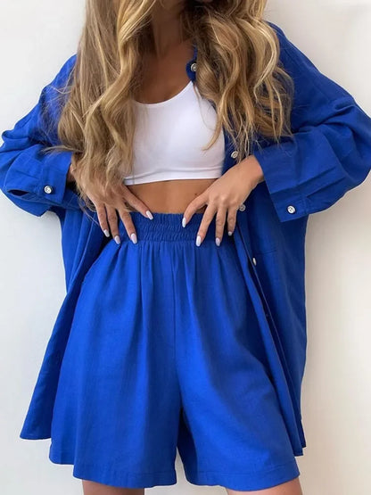 Summer Women's Suit Cotton Casual Shorts and Shirts 2 Piece  Matching Outfit Set Linen Fashion Blouse Women's Suit - The Clothing Company Sydney