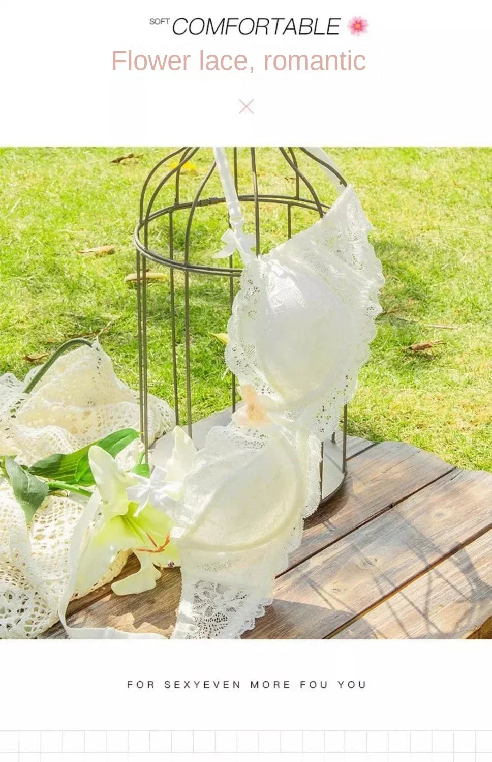 2 Piece Pull-up Bra with Bow Breathable Lace Bra Anti-slip Cup Date Night Set The Clothing Company Sydney