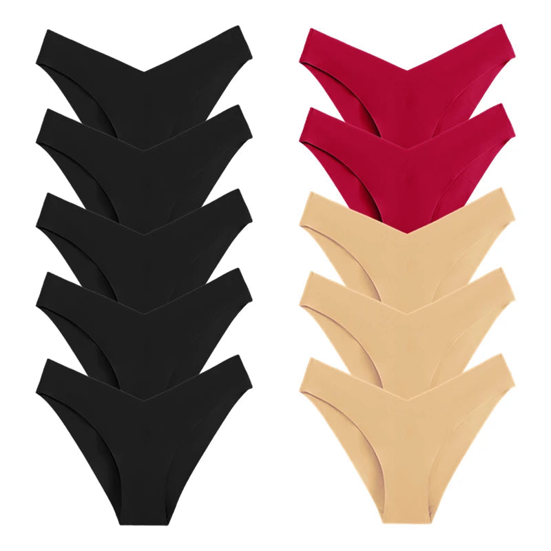 10 Pack Women's Seamless Panties V-Type Drop Waist Female Underwear Ice Silk Underpants Briefs The Clothing Company Sydney