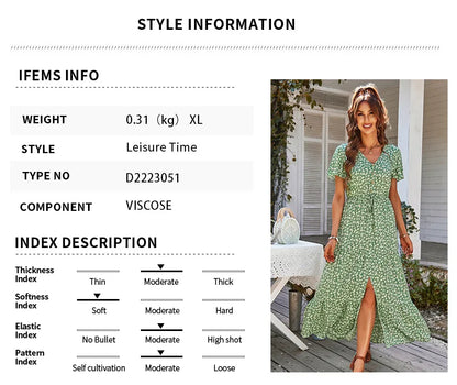 Vintage Floral Dresses for Women Elegant Loose Slit Summer Beach Holiday Leisure Long High Waist Print Dress - The Clothing Company Sydney