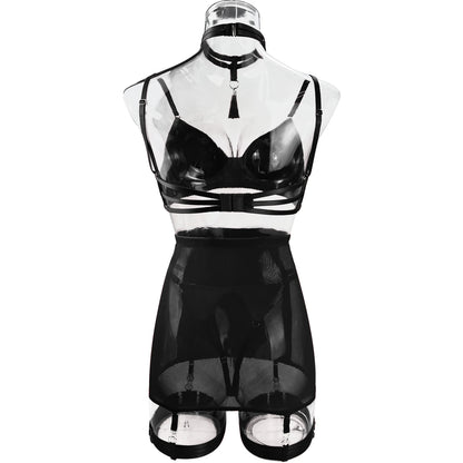 5 Piece Satin Lingerie Underwear Lace Seamless Intimate Skirt Bra And Briefs Outfit Set - The Clothing Company Sydney