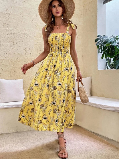 Floral Long Dress Women's Backless Sleeveless Bandage Beach Sundress Casual Green Summer Ladies Dresses - The Clothing Company Sydney