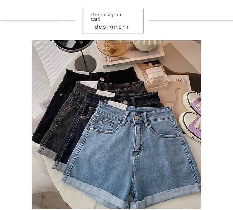 High Waist Plus-size Women Jeans Student Casual Versatile Trendy A- line Hot Pants Cotton Jeans Shorts The Clothing Company Sydney
