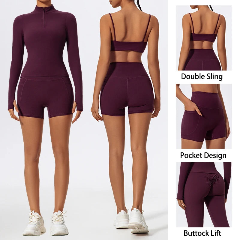 2 Piece Sports Suit Women Half Zipper Long Sleeves Slim Yoga Set Flared Activewear Gym Workout Sportswear The Clothing Company Sydney