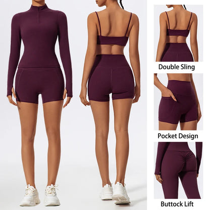 2 Piece Sports Suit Women Half Zipper Long Sleeves Slim Yoga Set Flared Activewear Gym Workout Sportswear The Clothing Company Sydney
