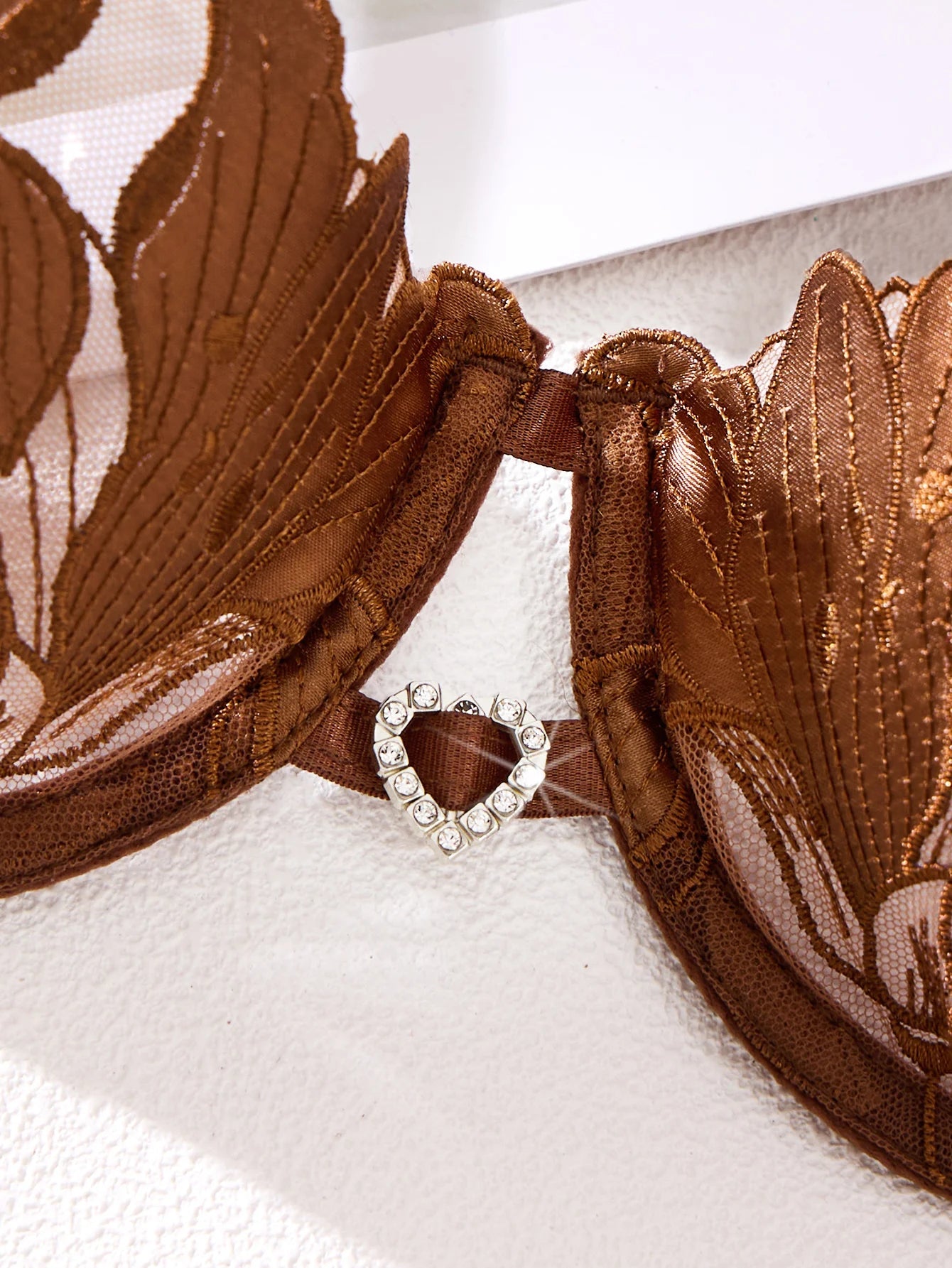 2 Piece Coffee Coloured Embroidered Print Floral Design Lingerie Set The Clothing Company Sydney