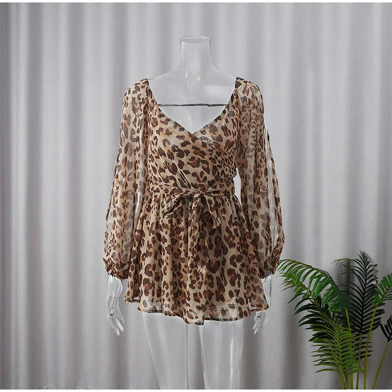 Green Pleated Mini Elegant V-neck Split Long Sleeve A-line Summer Lady Solid Backless Lace Up Dress - The Clothing Company Sydney