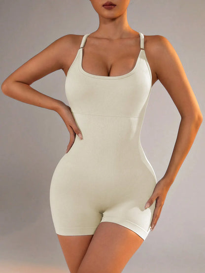 Women's Jumpsuit Short Bodycon High Elasticity Nylon Bodysuit Yoga Sports Workout Gym One Piece Criss Cross Activewear - The Clothing Company Sydney