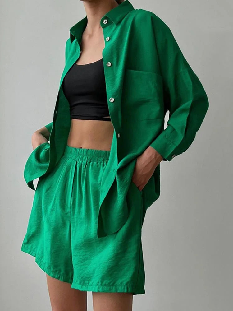 Summer Women's Suit Cotton Casual Shorts and Shirts 2 Piece  Matching Outfit Set Linen Fashion Blouse Women's Suit - The Clothing Company Sydney