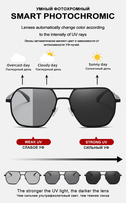 Fashion Aluminum Photochromic Sunglasses Men Women Polarised Sun Glasses Chameleon Anti-glare Driving Sunglasses - The Clothing Company Sydney