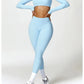 2 Piece Long Sleeve Gym Set Women Yoga Clothes Quick-Drying Sportswear Running Leggings Workout Sports Crop Top Shorts