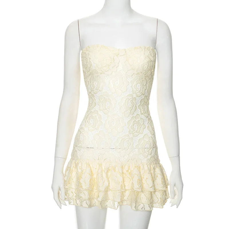 Strapless Lace Perspective Short Elegant Party Backless Bodycon Mini Summer Dress - The Clothing Company Sydney