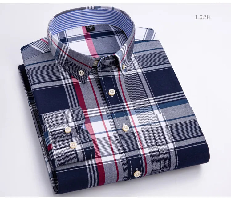 Men's Versatile Casual Checkered Oxford Cotton Shirts Single Pocket Long Sleeve Standard-fit Button Down Gingham Striped Shirt The Clothing Company Sydney