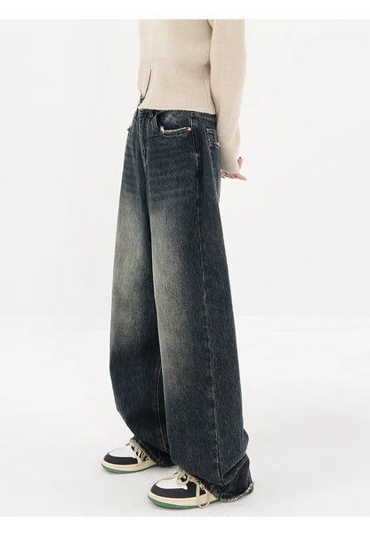 Women's Streetwear Retro High Waist Jeans Loose Wide Leg Denim Trousers Y2K Baggy Pants - The Clothing Company Sydney