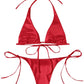 Metallic Halter Triangle Swimsuit Women Swimwear Bathing Suits Brazilian Thong Micro Bikinis Set Beach Wear