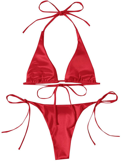Metallic Halter Triangle Swimsuit Women Swimwear Bathing Suits Brazilian Thong Micro Bikinis Set Beach Wear - The Clothing Company Sydney